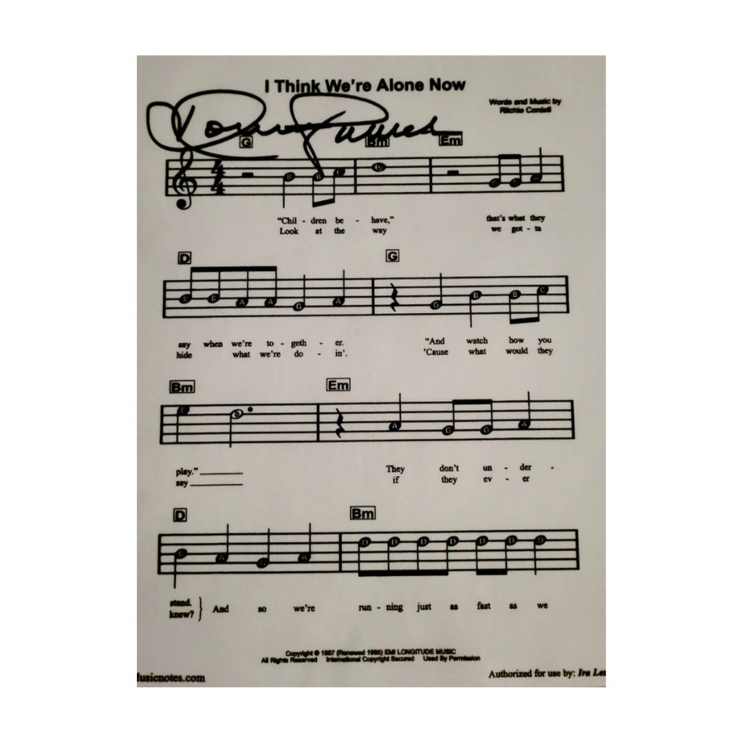 I THINK WE'RE ALONE NOW Sheet Music Autographed
